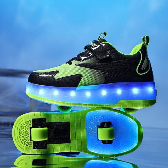 Kid's Green New Upgraded Wheels Shiny Dark Roller Skates Skate Beautiful Shoes - Picture 3 of 6